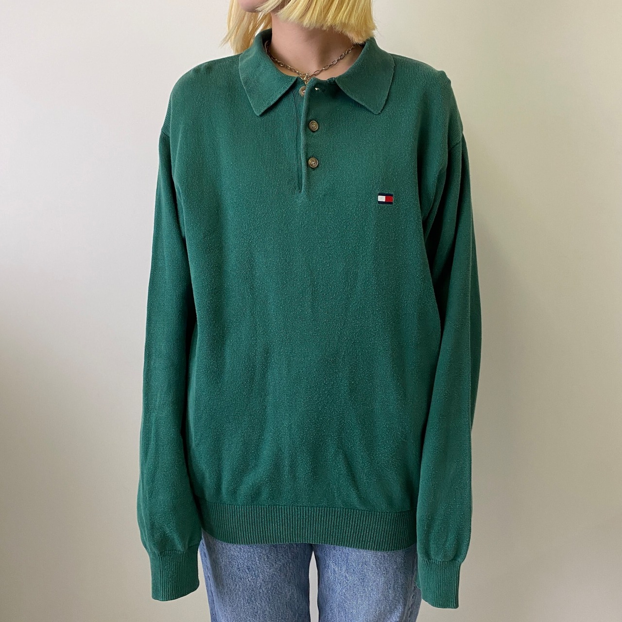90年代 TOMMY HILFIGER トミーヒルフィガー ワンポイントロゴ刺繍 襟  