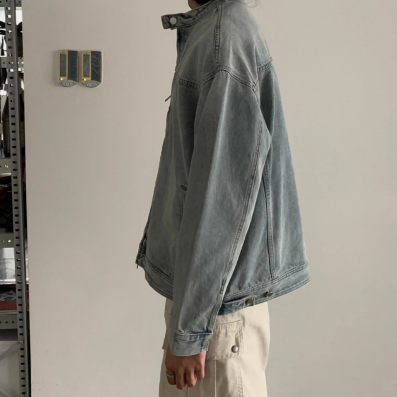 ショートスタンドカラーデニムジャケット　0879