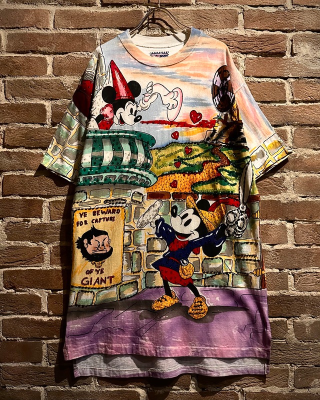 【Caka act3】“OLD Disney” Lovely Mickey & Minnie Spangle Decoration Loose T-Shirt