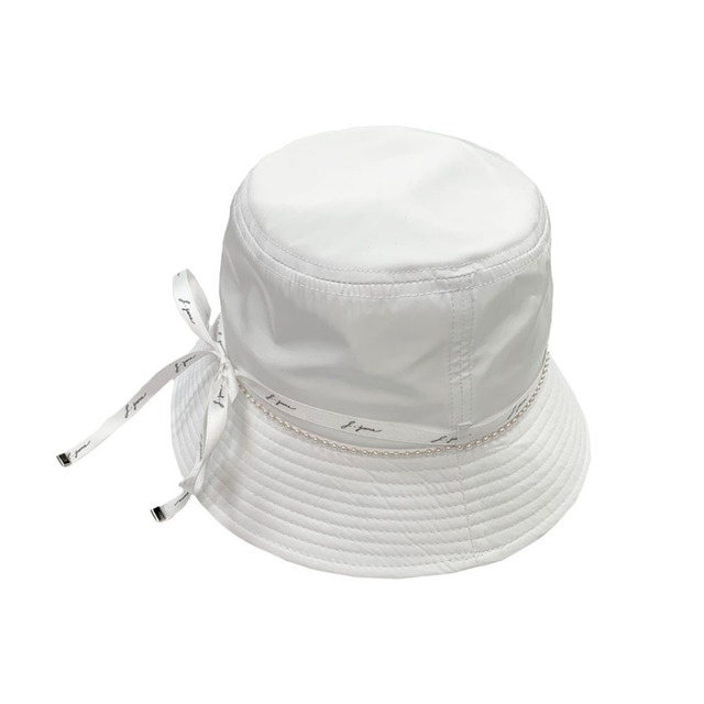 Ribbon pearl bucket hat  (White)