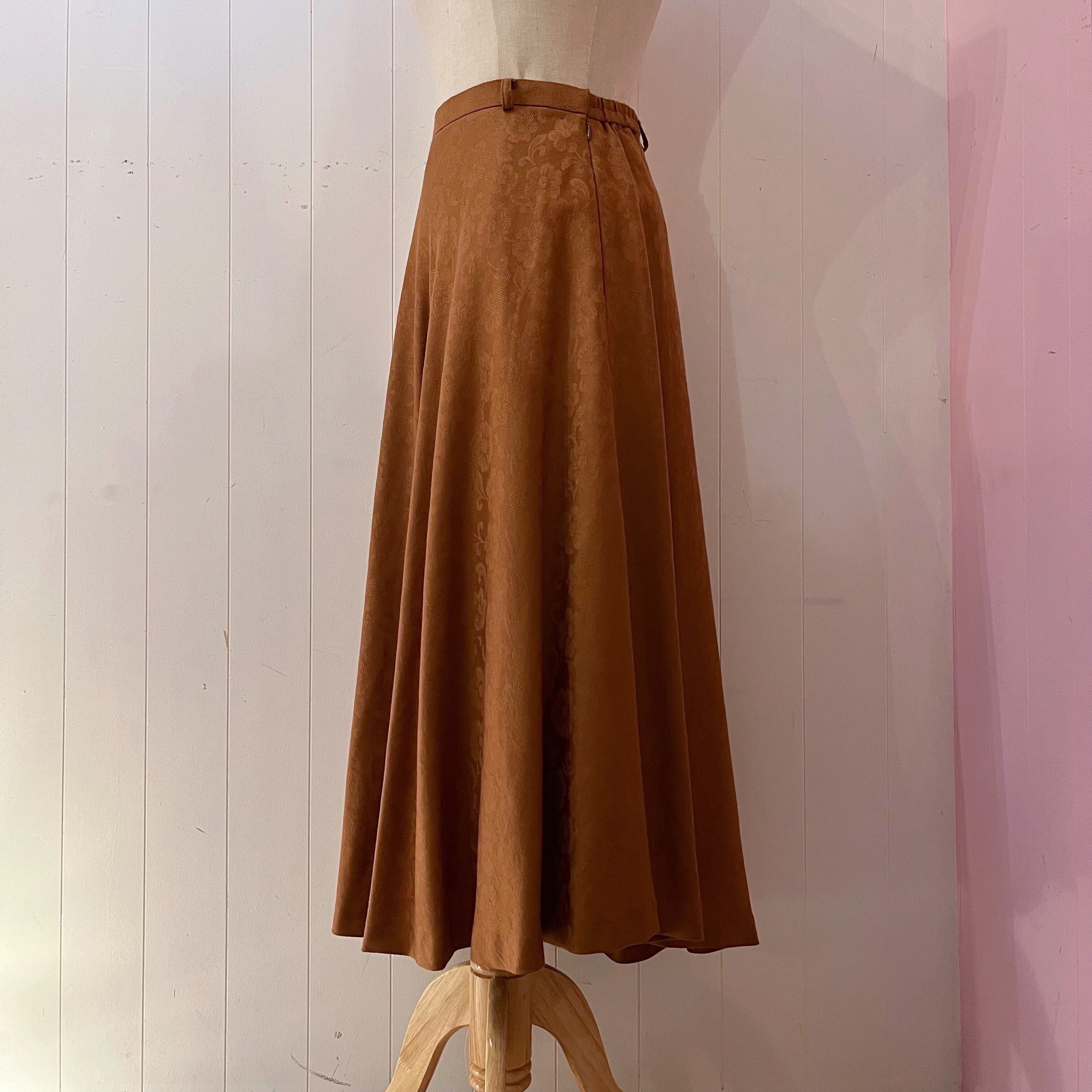 camel brown flower flare skirt