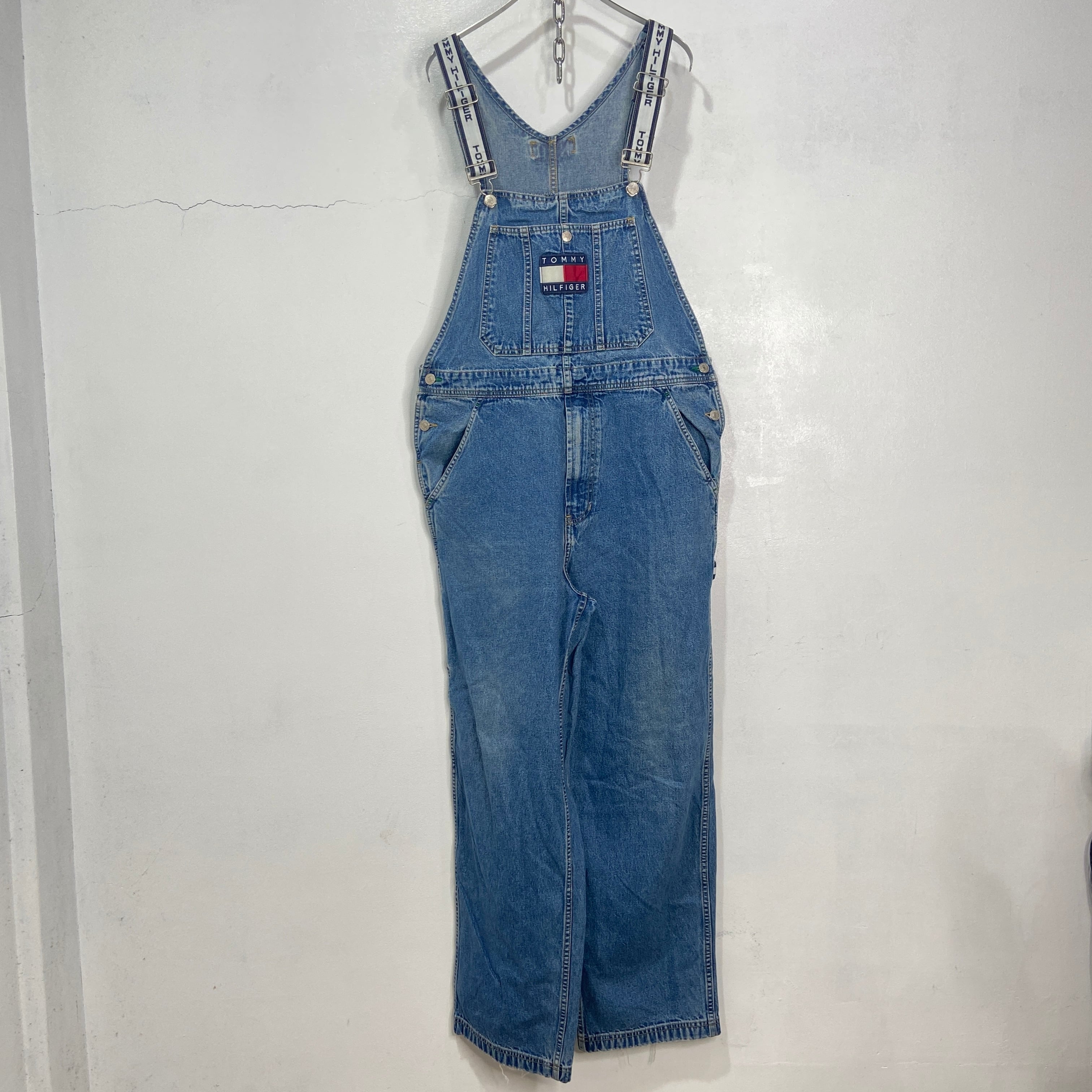 90s TOMMYJEANS トミーヒルフィガー デニムオーバーオール 中濃 M 
