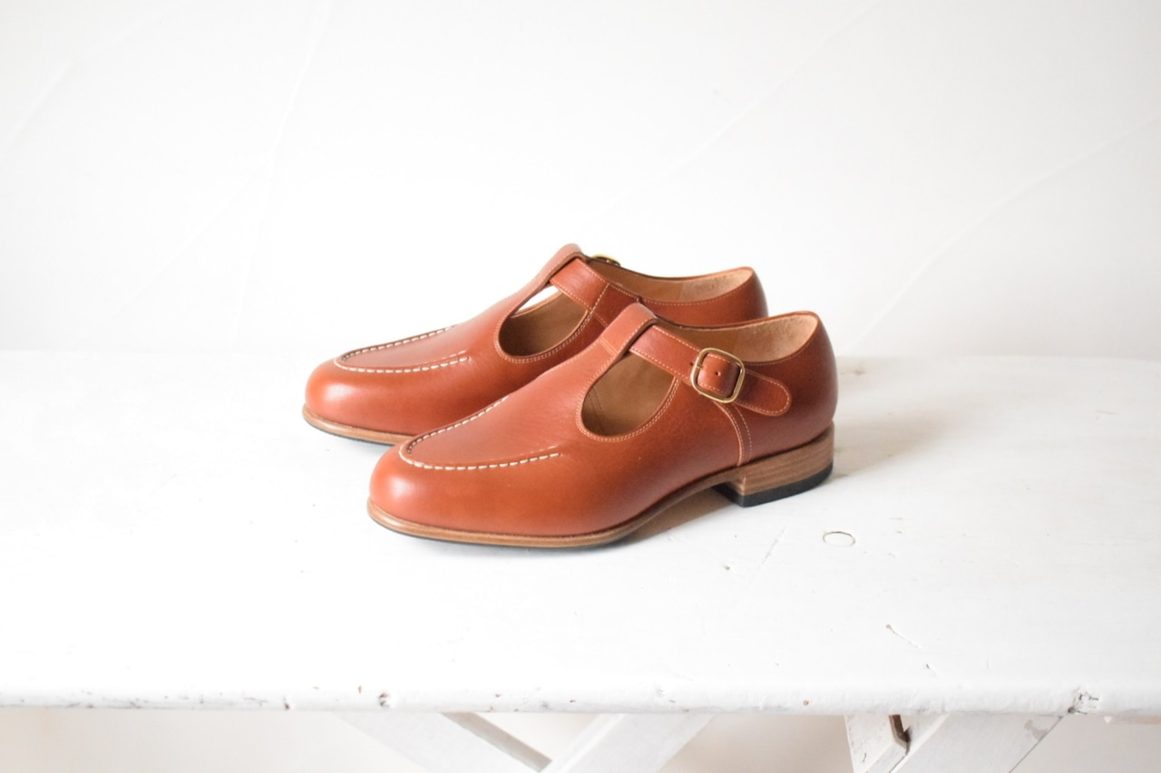 -T-strap Mocha shoes- PHILIP (サイズ22.0-22.5cm)