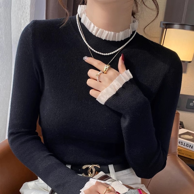 全4色/Frill lace trim knit　M2807