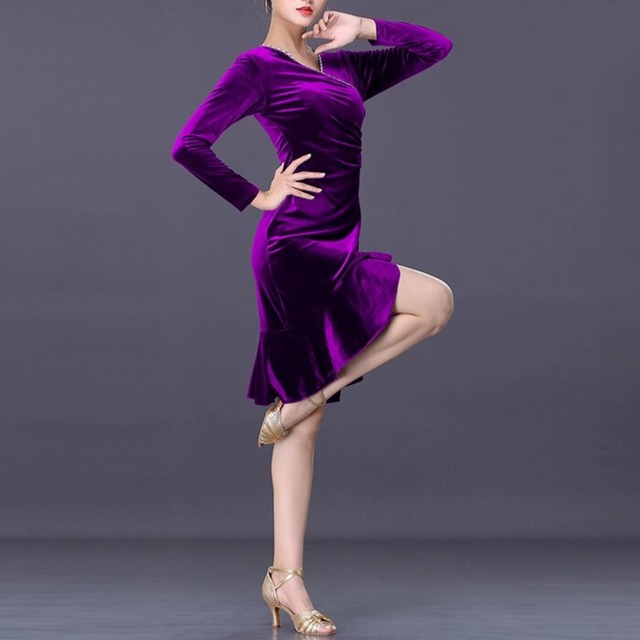 ロングスリーブ フリル カシュクール ミモレダンスドレス ds1120