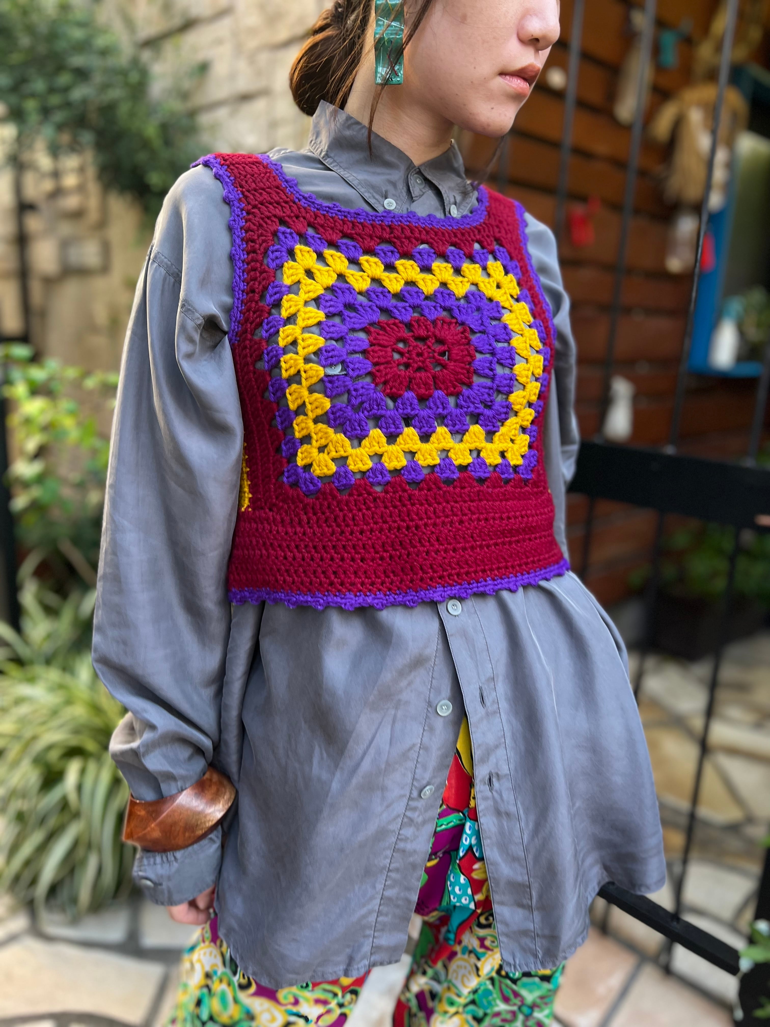 60s-70s handmade granny knit vest ( ヴィンテージ ハンドメイド