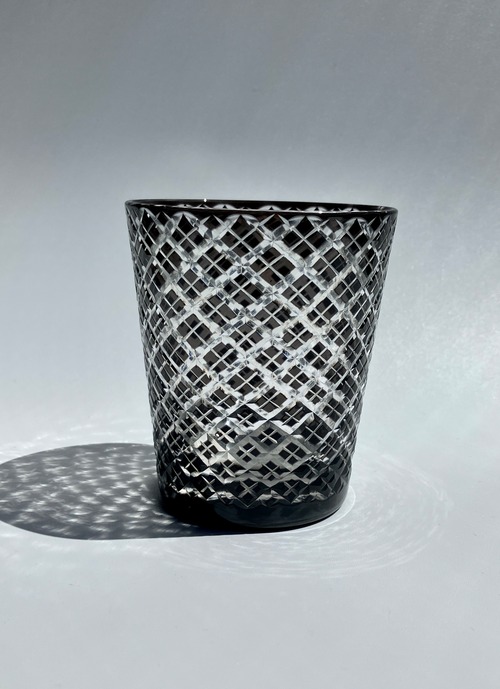 【切子グラス】色格子　ビードロ　浪漫切子　スモーク