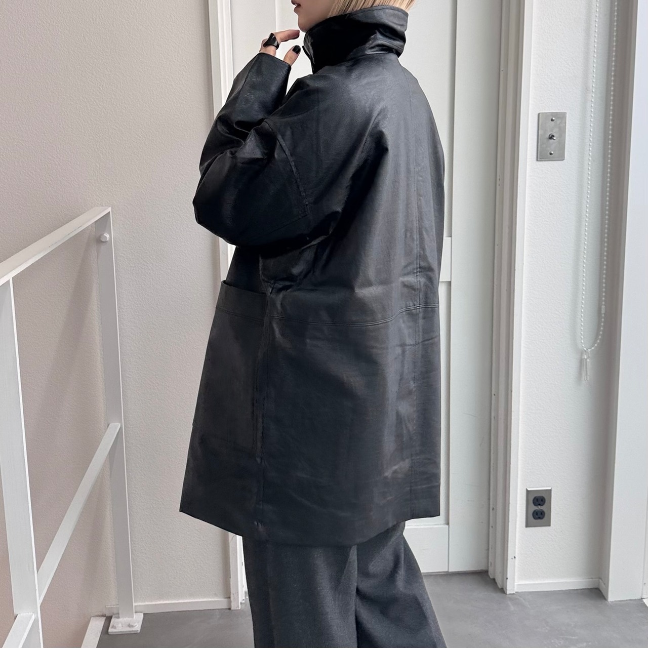 【受注販売】レザーライクオーバーJK/ブラック