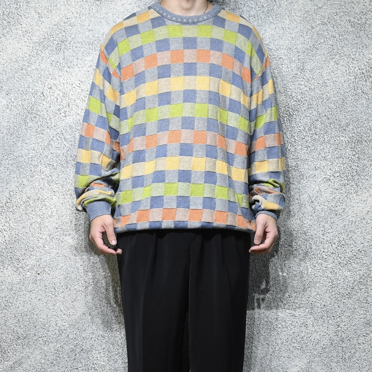 Norm Thompson colorful panel pattern cotton acryl knit