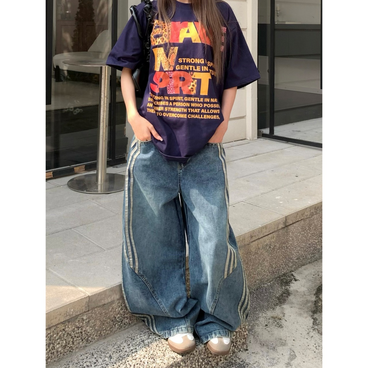 ストリート スプライシング デニムパンツ P338