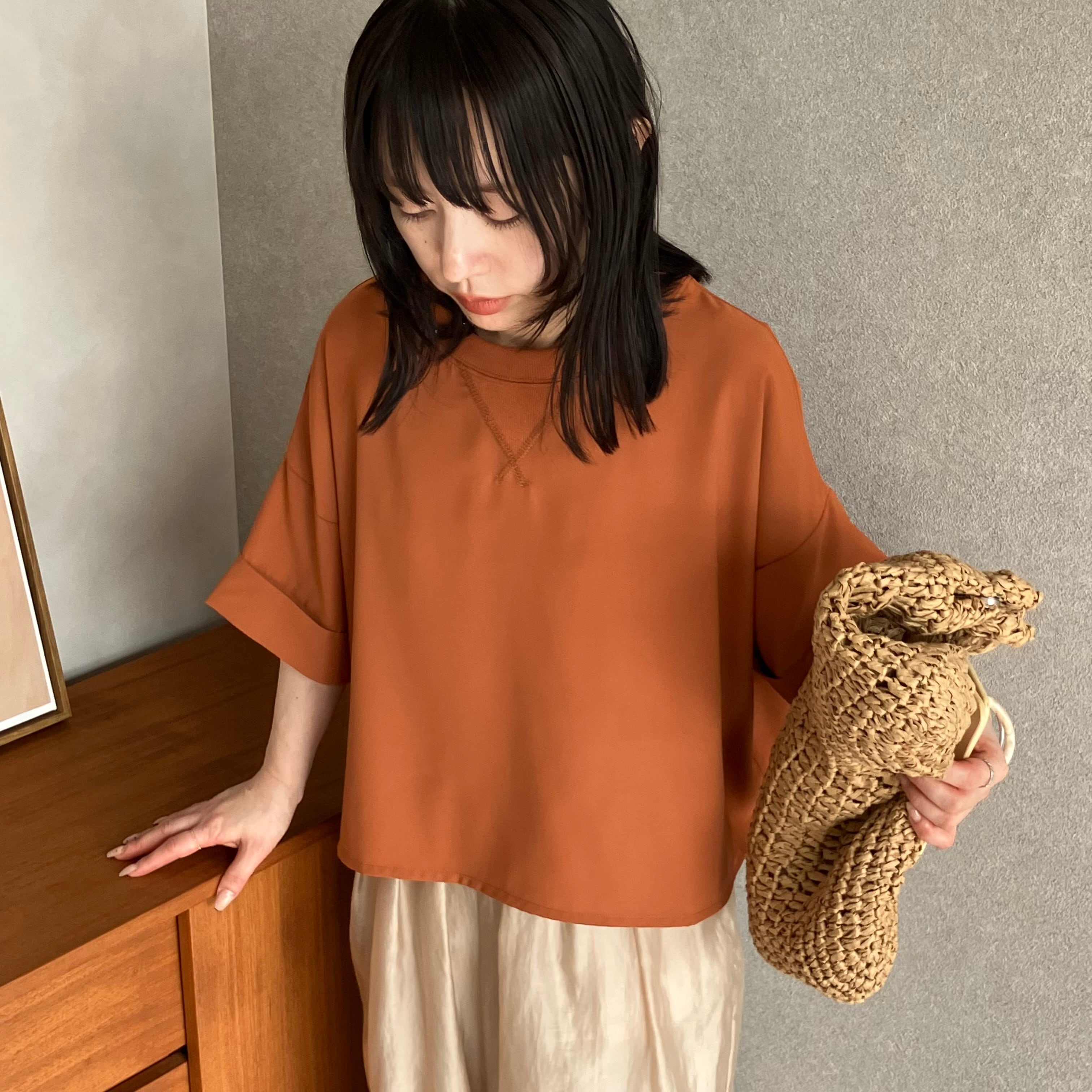 ひんやり接触冷感☆】ジョーゼットショートワイドTeeブラウス