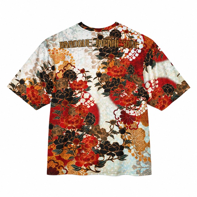 和紋様装飾　牡丹紅白　和柄ユニセックス 180G Performance Tシャツ