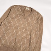 カシミヤ100% Shakehand シェイクハンド アーガイル柄 Vネック ウールセーター L/ベージュ メンズ