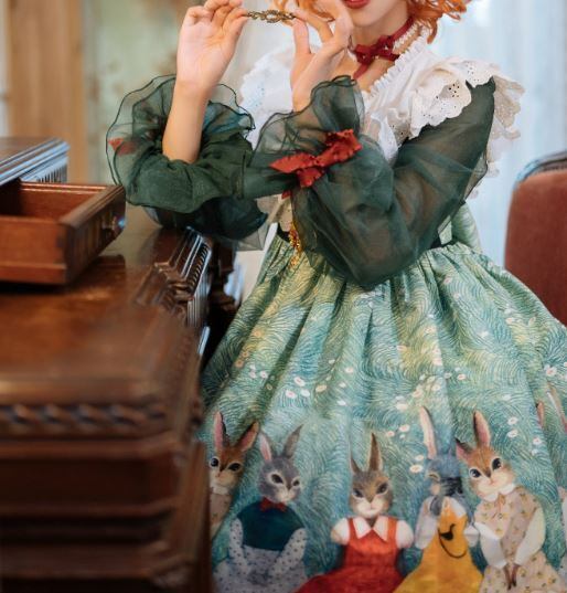 うさぎワンピース unideer 春秋 甘ロリ 森ガール 長袖 チュール うさぎワンピース unideer 春秋 甘ロリ 森ガール 長袖 チュール
