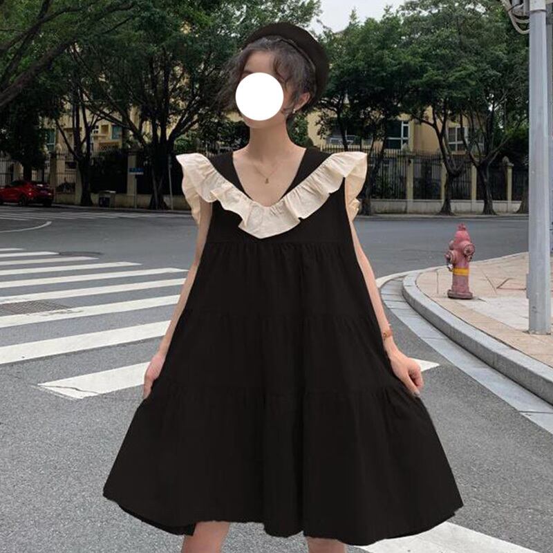 スカート ルーズ薄手カラーノースリーブドレス スプリング 大人ガーリー スウィート キュート カジュアル 春物 萌量不足53855381695