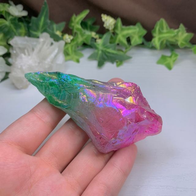 11.パープル×グリーン☆ラフカット☆オーラクォーツ