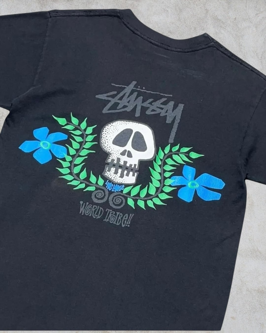 90's old stussy Skull Flower Design Tee “黒タグ” “スカルフラワー