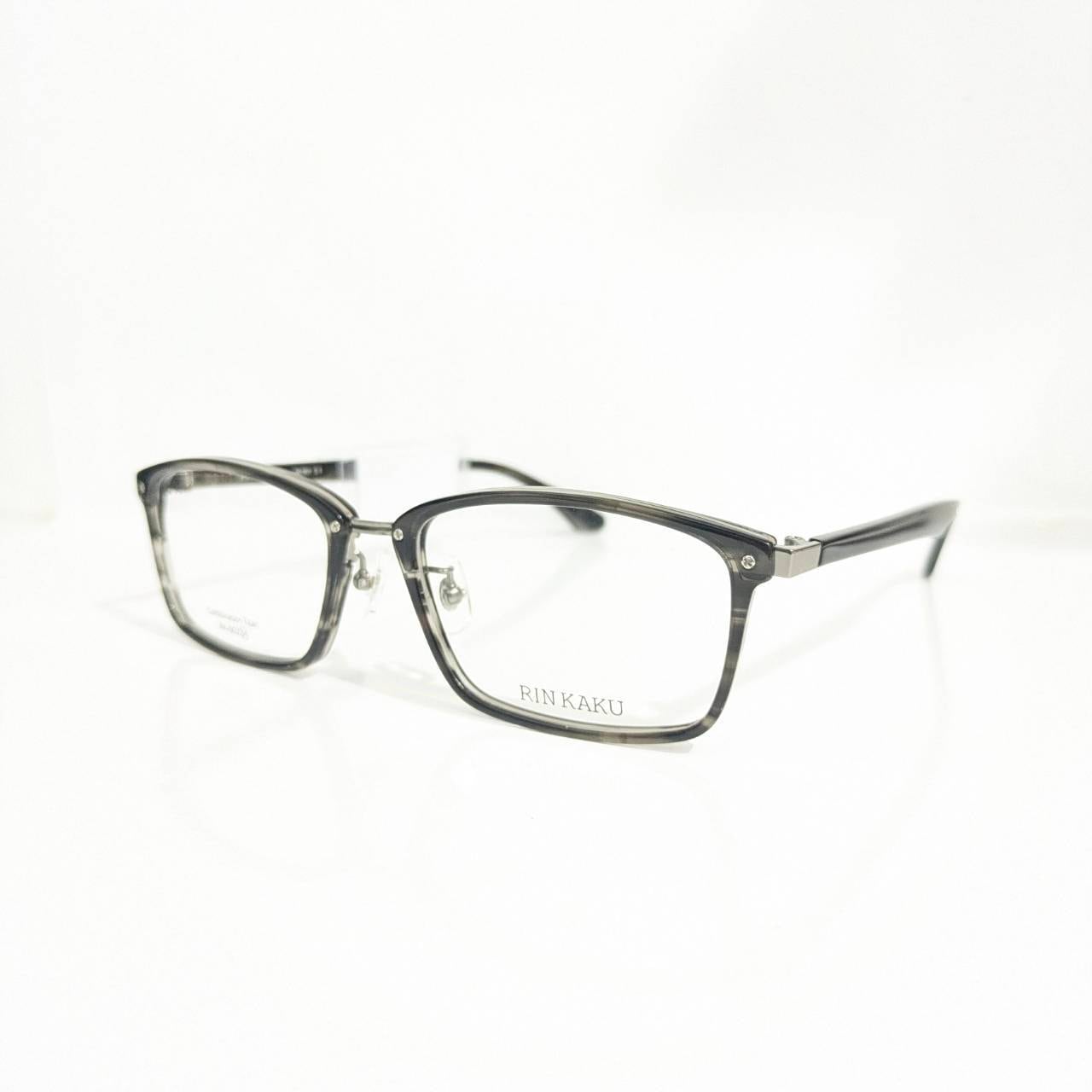 【RIN KAKU】スクエアコンビフレーム 巻きセル ブラックササ・シルバーグレー
