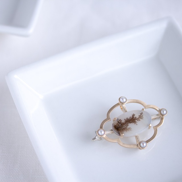 Scenery　ブローチ　K10　Dendritic agate　Quatrefoil