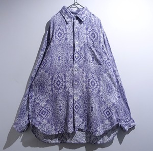 ⁡White & Purple Oriental Pattern Design Linen Shirt