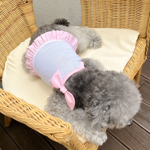 即納販売　Candy Stripe Summer Cool Tee （pink）S/SM/M 冷却機能紫外線カットトップス（犬の水着）　韓国犬服