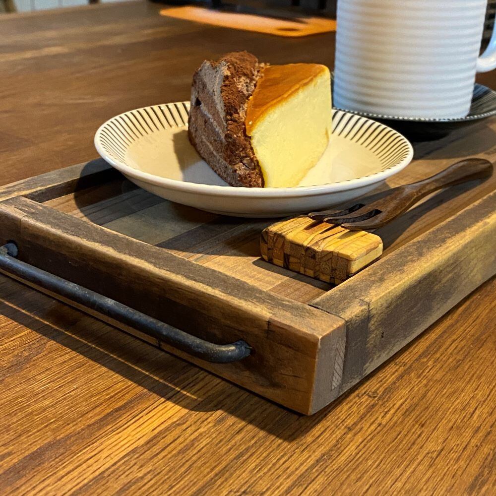 リバーシブル カフェトレイ カフェサイズ ヴィンテージテイスト 木製端