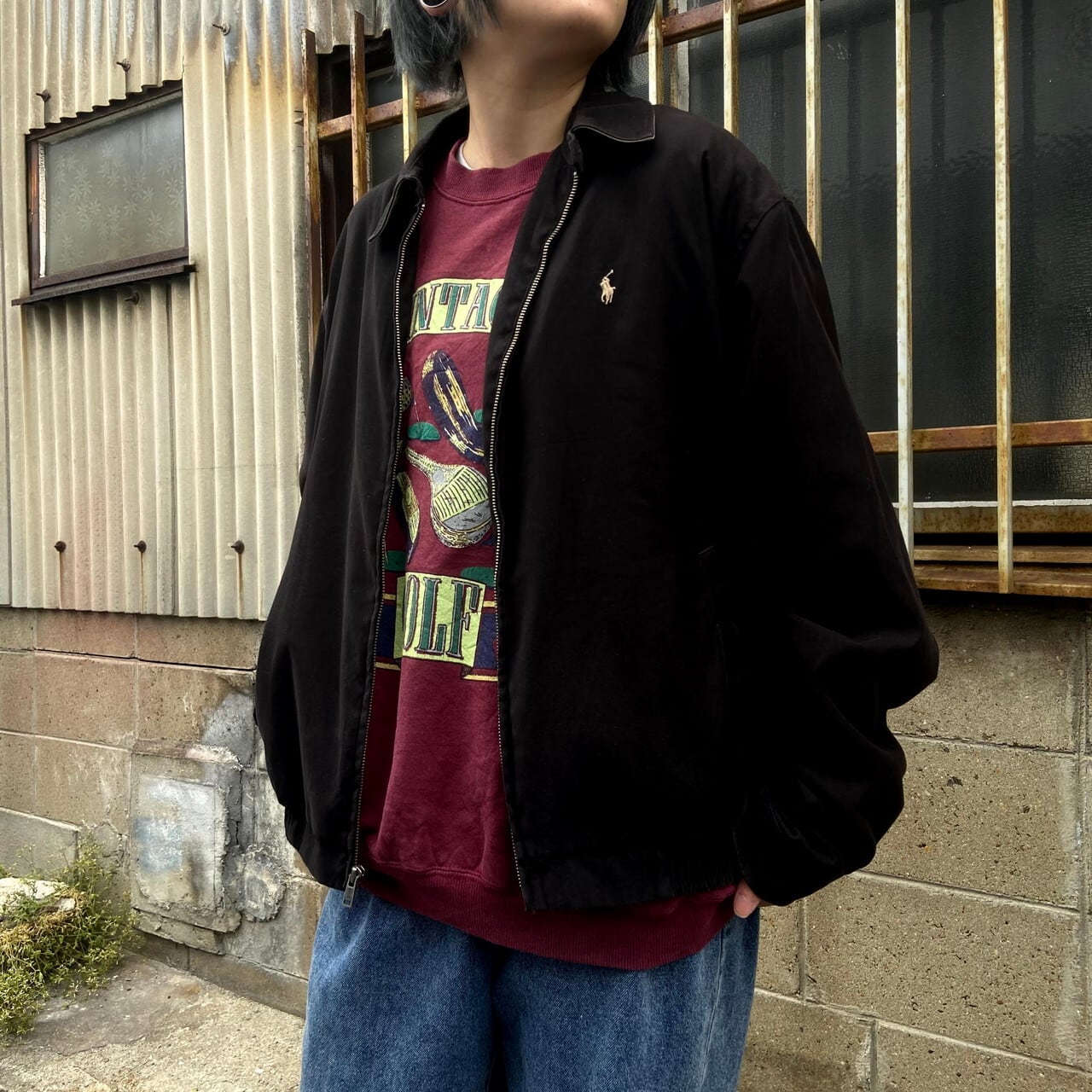 ポロバイラルフローレン ポリエステル スイングトップ メンズxl相当 古着 チェックライナー Polo By Ralph Lauren ドリズラージャケット ブラック 黒 ブルゾン ジャケット Cave 古着屋 公式 古着通販サイト