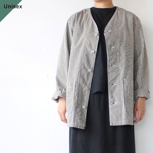 HARVESTY ヒッコリーノーカラーアトリエジャケット No Collar Atelier Jacket　（Small stripe）