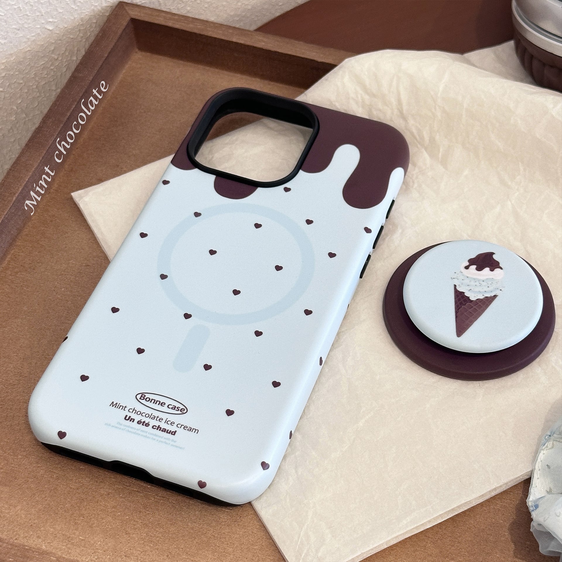 MagSafe対応】チョコミントアイスクリーム◎iPhone16~11 ブルー ハート