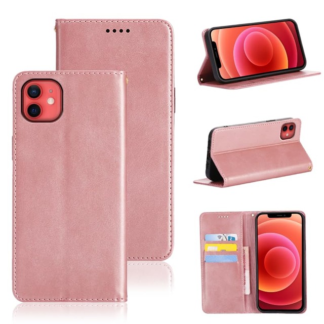 適用 iPhone 12 / iPhone 12 Pro 用 ケース 手帳型 iPhone 12 用 手帳型ケース カバー 手帳型 PUレザー カード収納 財布型 耐衝撃 ケース マグネット スタンド機能付き 5色(iPhone12 用 / iPhone12 Pro 用 ケース 手帳型) (ライトローズゴールド)