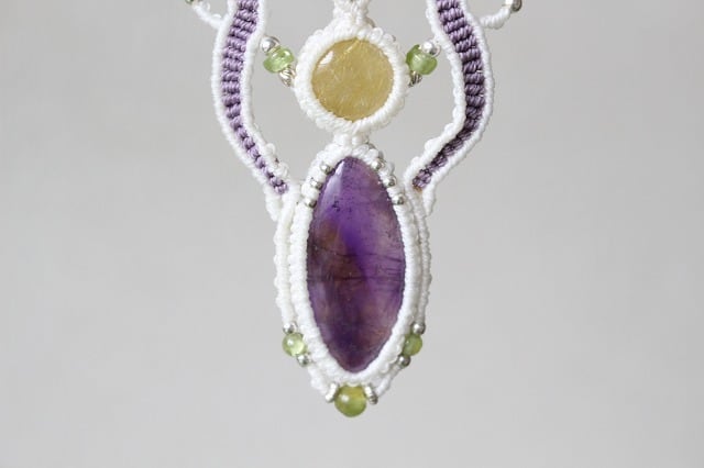 Ametrine & Rutilated quartz micromacrame necklace