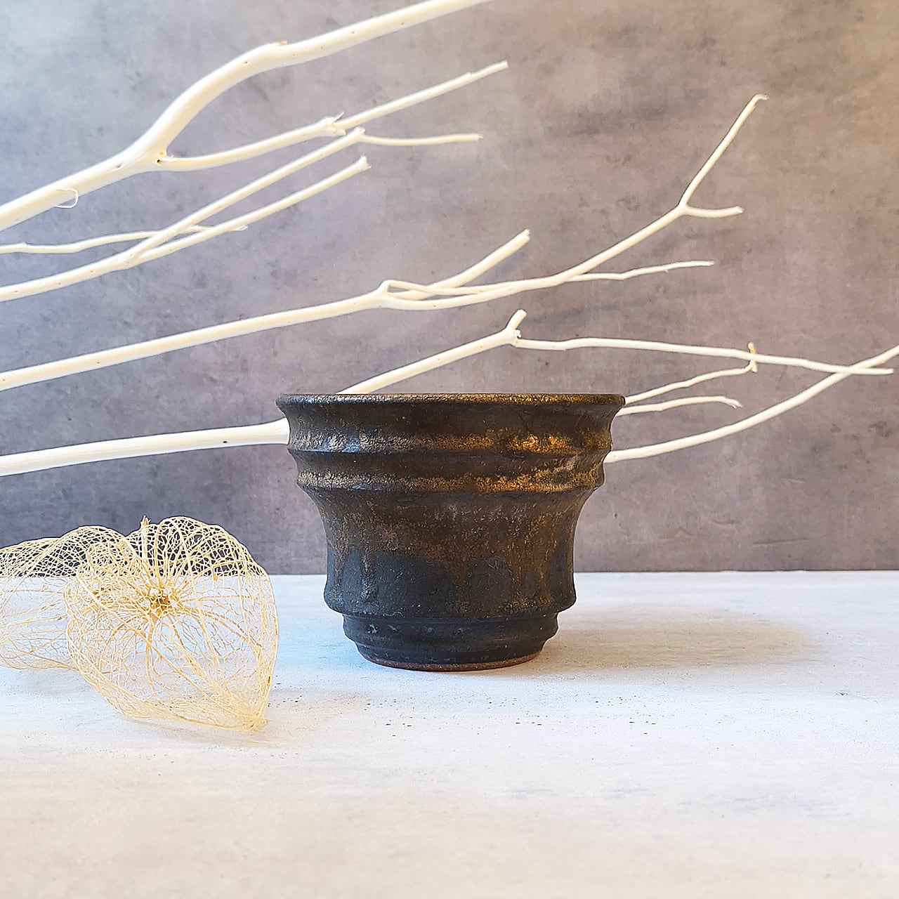 やちむん。専用出品 やちむん FUCLAY ゴブレット ミニグラス FUCLAY black 沖縄県今帰仁の