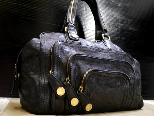レア20万★GIVENCHY ジバンシィ MENS 3連ジップデザイン ミニボストン型 レザートート バッグ 黒x金★ メンズの希少なバイカーボストン♪