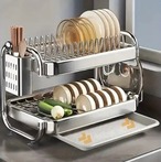 食器乾燥ラック ２段 水切りかご ステンレス シルバー スリム キッチン用品 大所用品 シンクサイド 便利