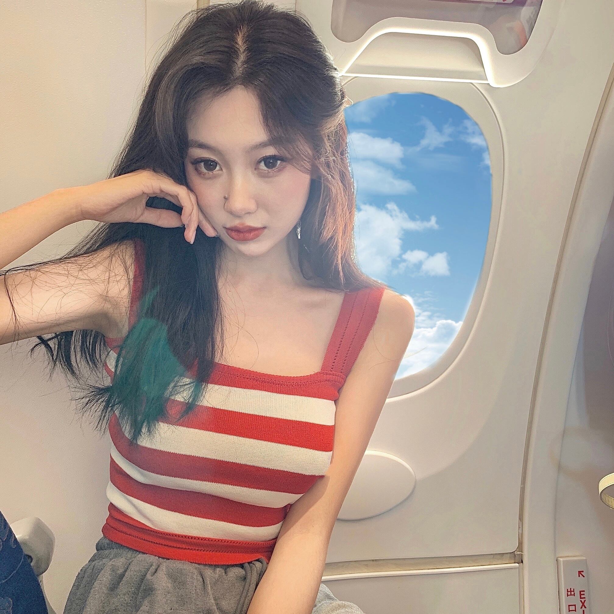 ニットショートノースリーブストライプTシャツ トップス バックレディースサマースタイル 夏物 ドラファッションホール30479374305