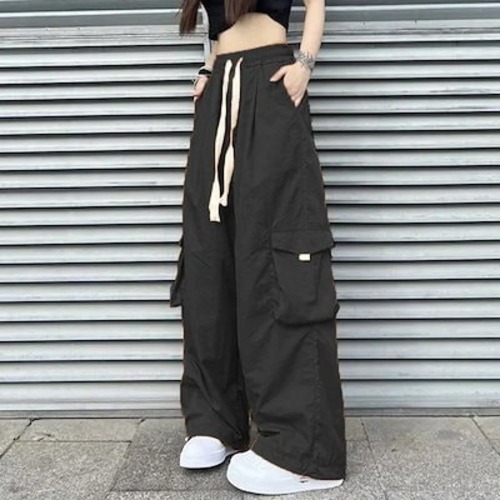 【1つ買うと1つ無料】【メガ割 】qoo10?アメリカ 純綿 ロングパンツ デザインセンス ルーズワイドレッグパンツ カーゴパンツ レディー 流行り ヒップホップズボン