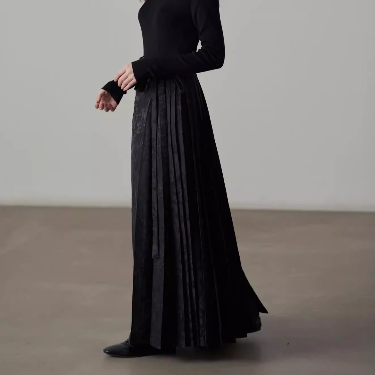 プリーツ ラップ風 マキシ丈 ロングスカート 00037・画像5