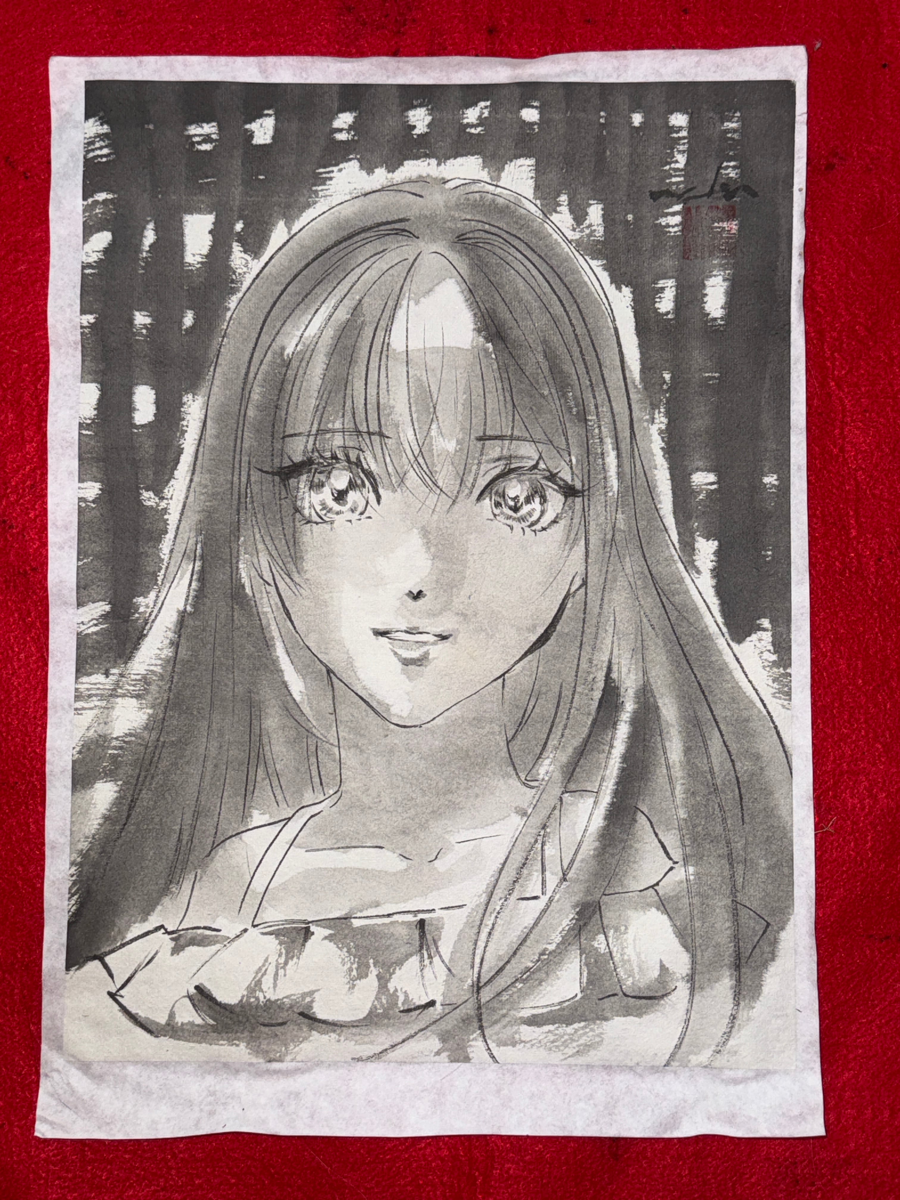 美人画 肉筆画 墨絵 水墨画 原画 現品限り #手 #花 | PAY ID
