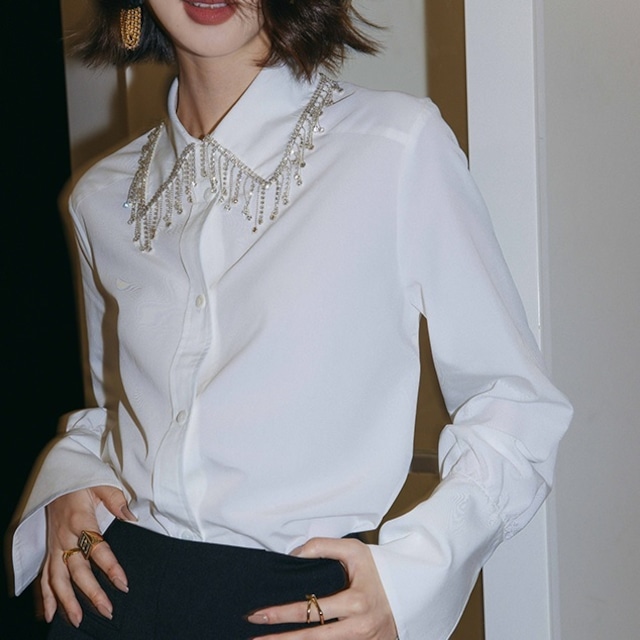 diamond tassel collar blouse<t1374>