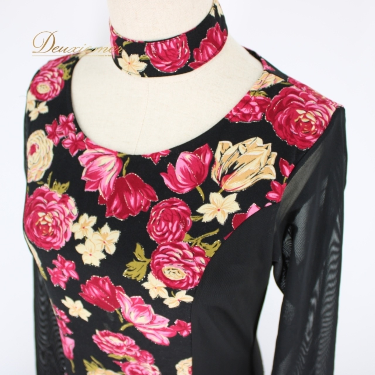 社交ダンス 衣装 スタンダード ドレス ワンピース パーティ衣装 prima boutique プリマブティック ブラック系 ピンク系 マゼンダ 黒 花柄 チョーカー 大人用 ダンス衣装 美しい 花柄デザイン おしゃれ スカート 伸縮性あり 女性用 フィット感 ジャズ ダンスパーティー 身体にフィット 楽しいイベント 用途様々 クリスマス お正月