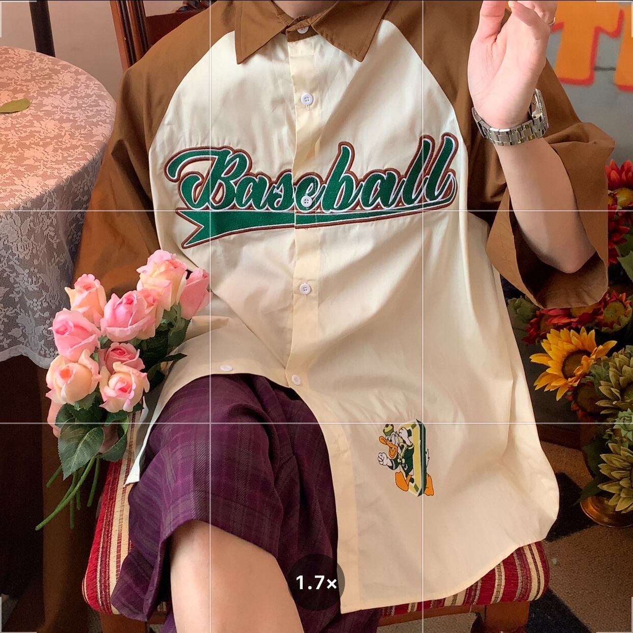 【トップス】プレッピーレター刺繡野球カラーブロック半袖シャツ 2204241251J