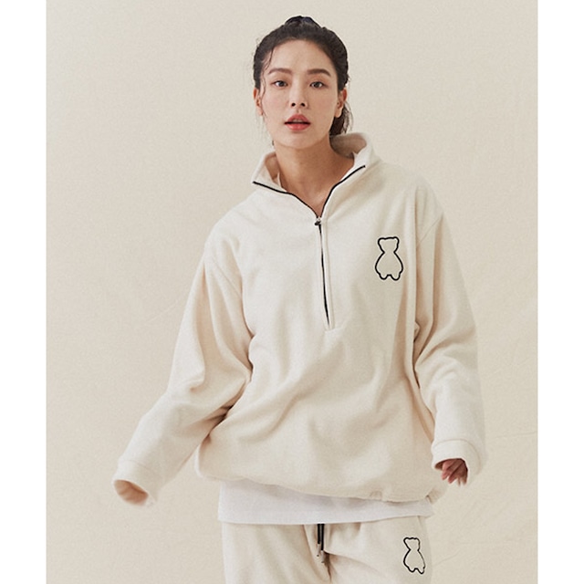 [AQOstudiospace] AQO BEAR FLEECE HALF ZIP-UP IVORY 正規品 韓国ブランド 韓国ファッション 韓国代行 韓国通販 フリース ジップアップ