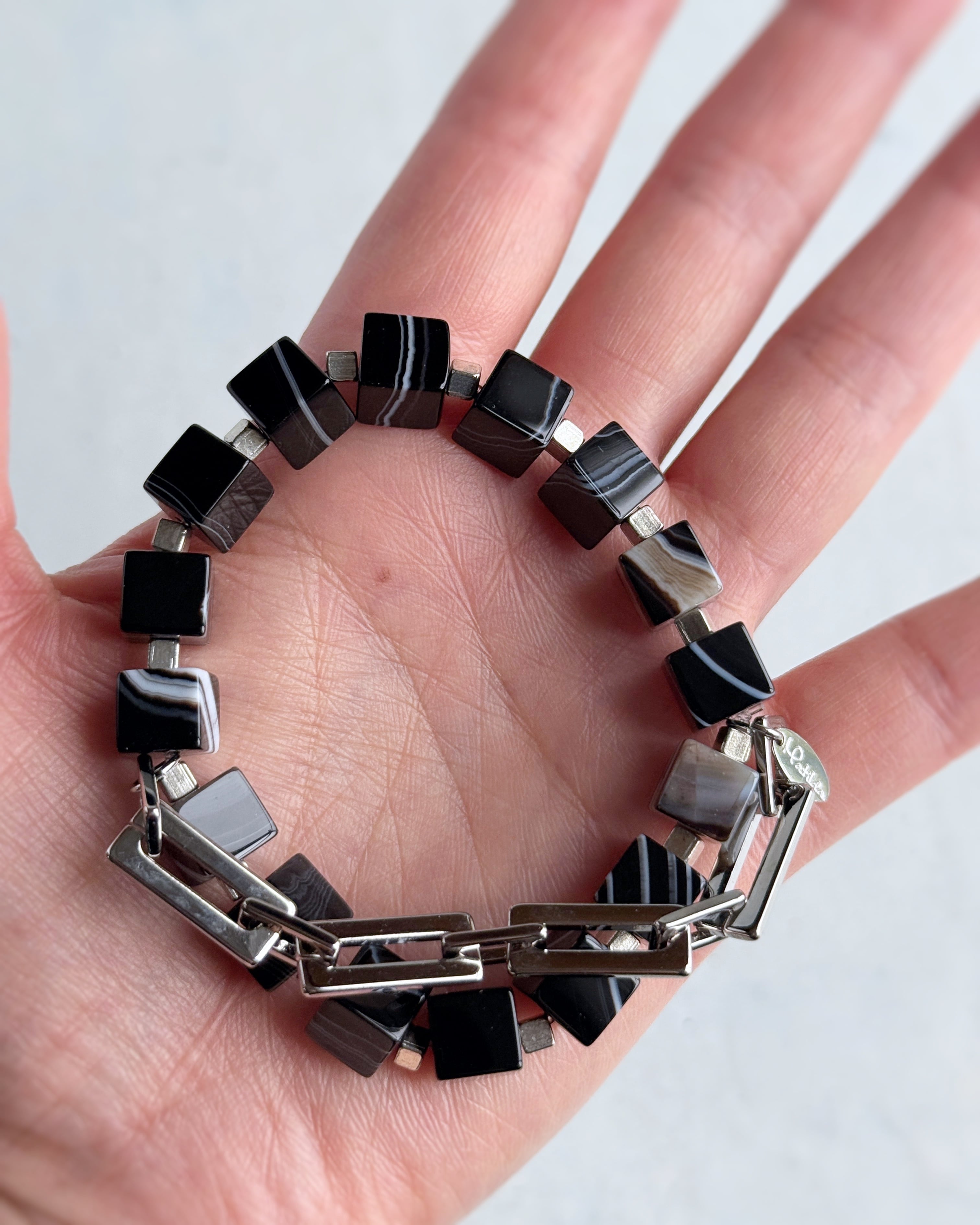 Chain & stone bracelet(ストライプオニキス)