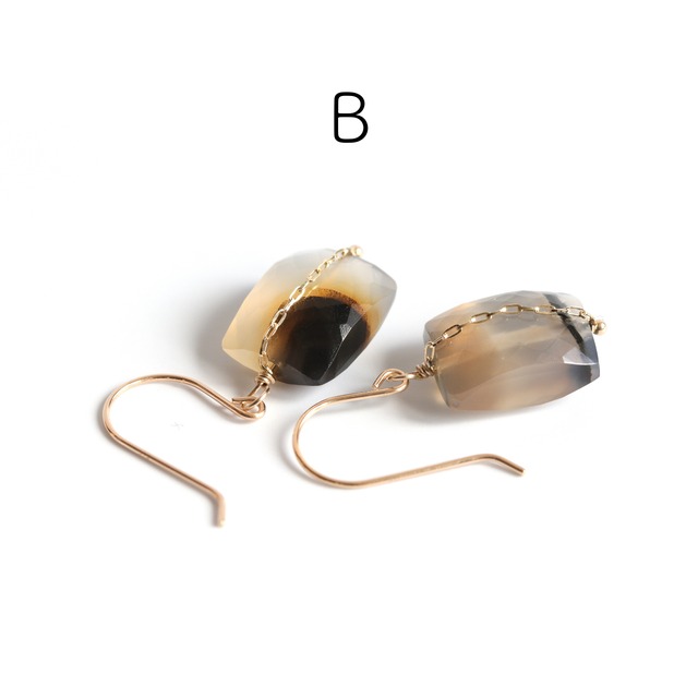 K10｜石が選べる｜ミニマルシックなモンタナアゲート×チェーンのピアス｜金属アレルギー対応