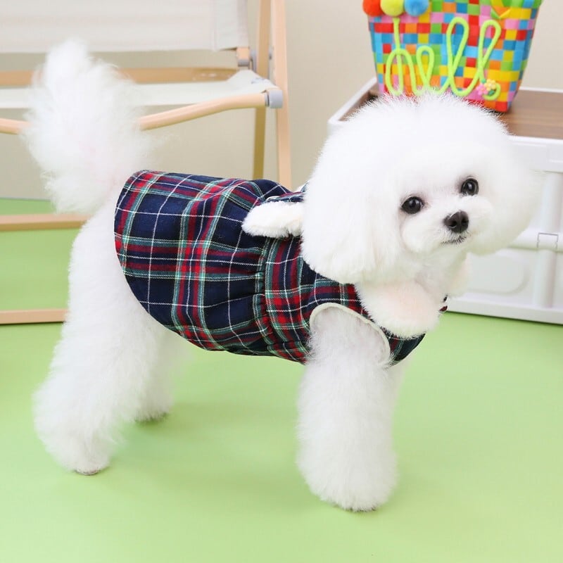 犬の服 チェック柄ワンピース コスチューム リボン 柔らかい 秋冬 加絨