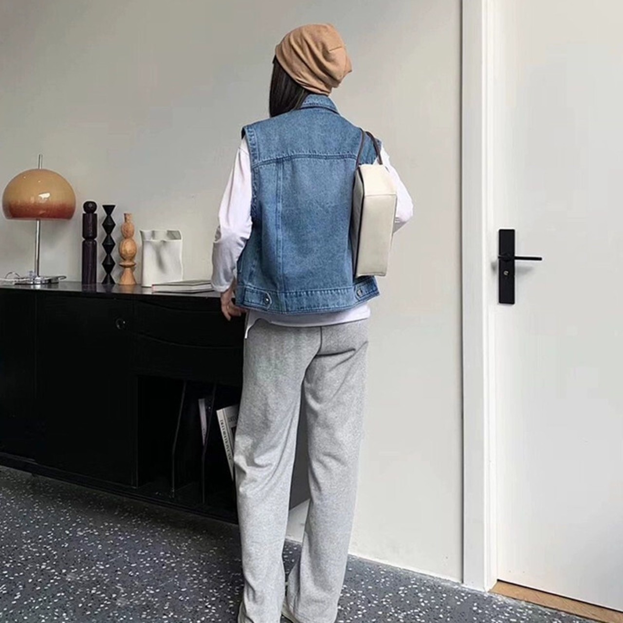 ポロカラーデニムベスト女性の 2023 春と秋の新レトロブルーショート 