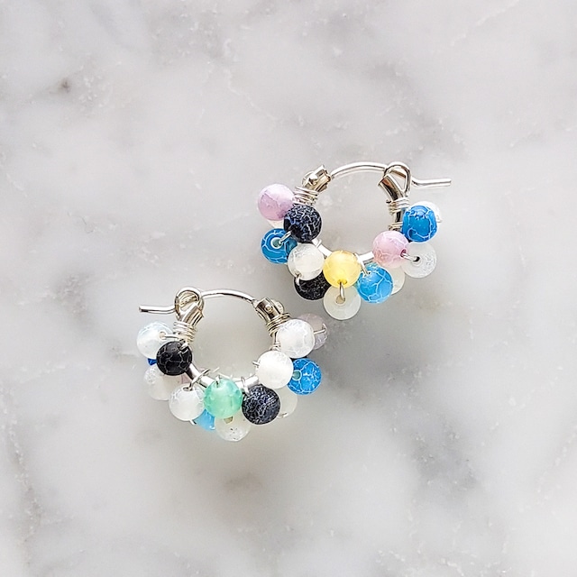 送料無料 SV925SF mix Agate pave pierced earrings / earrings BLU