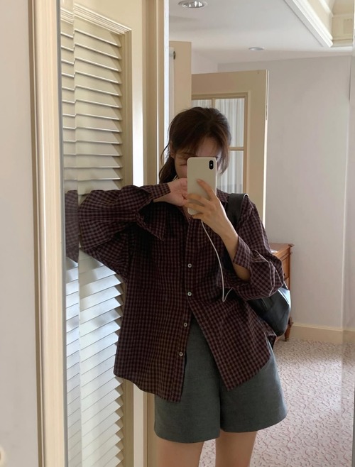(LITER) mocha check shirt / 2color