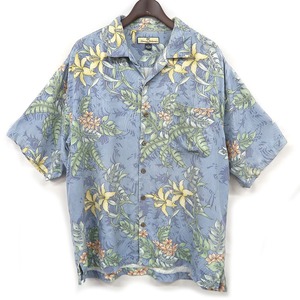 古着 TOMMY BAHAMA シルク アロハシャツ ハワイアンシャツ ライトブルー 表記：L　gd402364n w40422