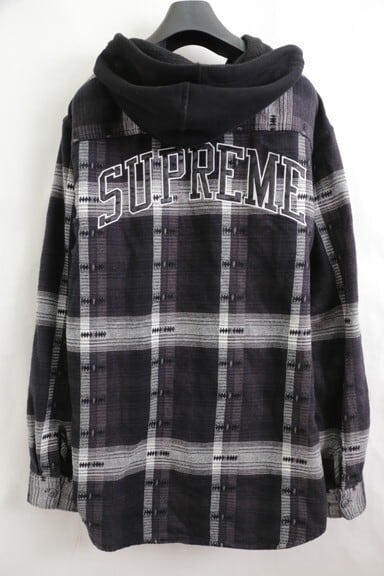 Supreme 18AW HOODED JACQUARD FLANNEL SHIRT BLACK LARGE 60JD5884